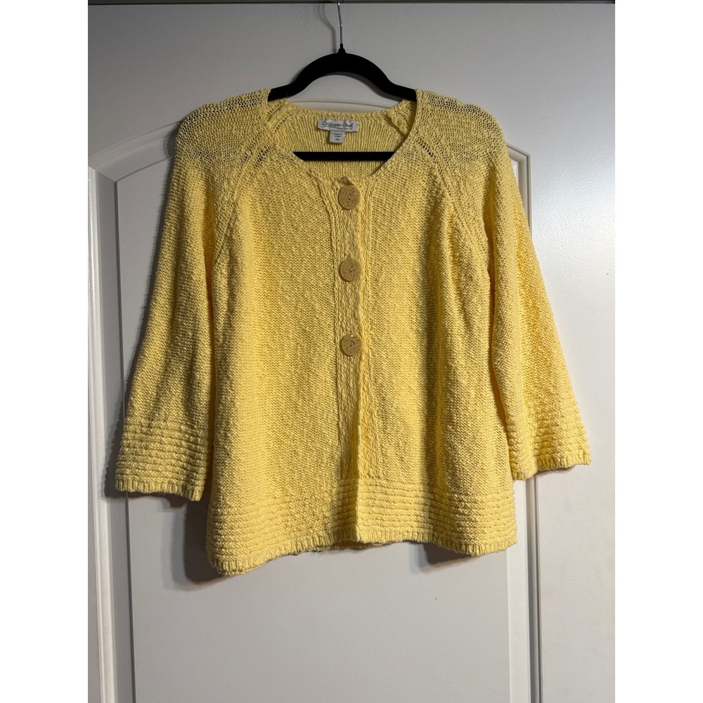 Coldwater Creek Cardigan PS Yellow Cotton Popcorn 3/4 Sleeve Grandmacore Chic